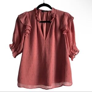 Express Ruffle Sleeve Blouse Swiss Dot Chiffon V-Neck Lightweight Sz M EUC Boho